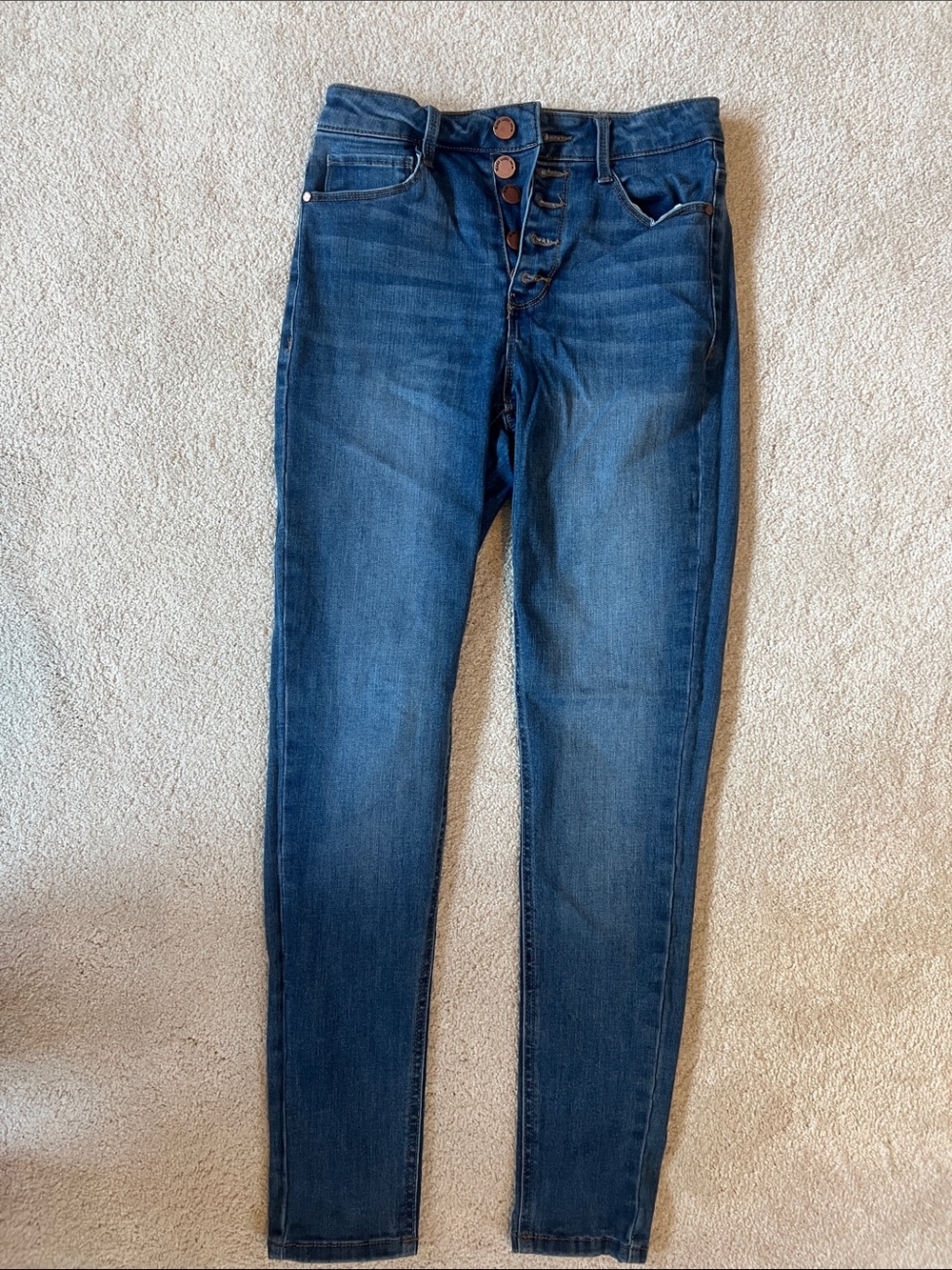 High-Rise Dark Blue Button-Fly Skinny Jeans